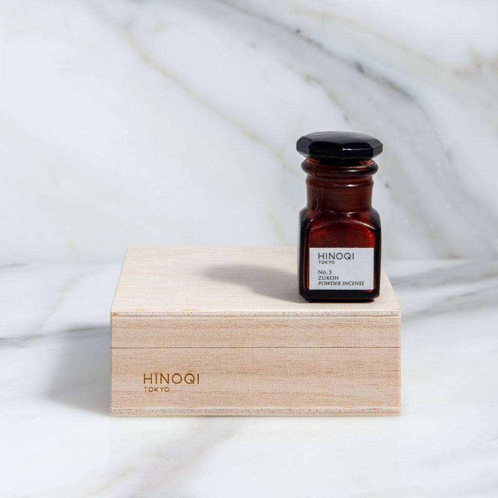 Hinoqi Tokyo Zukoh No. 3 Plant-Based Powder Incense in Glass Apothecary Bottle (3g)