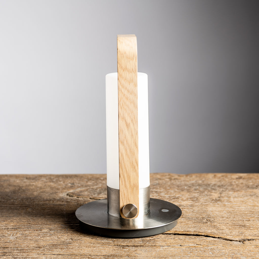 Indoor & Outdoor Lantern Brushed Stainless Steel with Laminated White Oak Wooden Handle