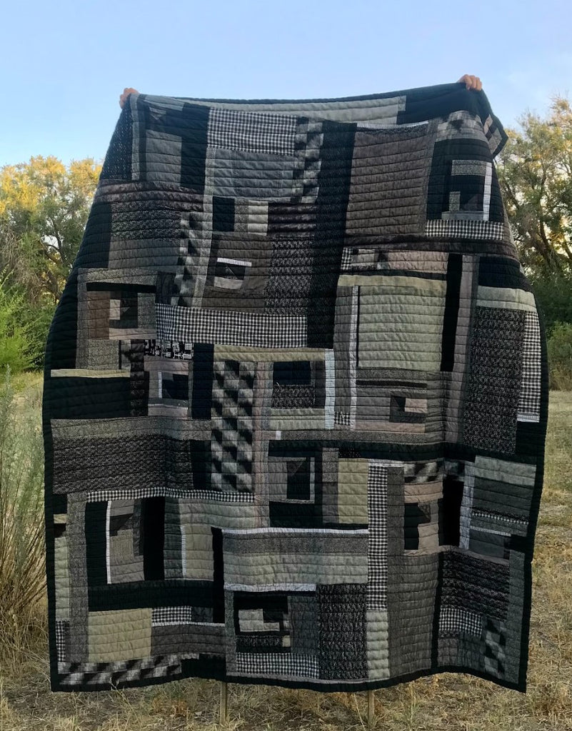 Chad Wentzel, Handmade Quilt in Green, Black, and Charcoal (70" x 81")