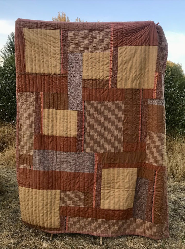 Chad Wentzel, Handmade Quilt in Brown, Rust, and Gold (66" x 88")