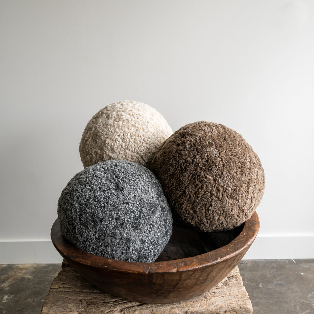 Taupe Shearling Sphere Pillow