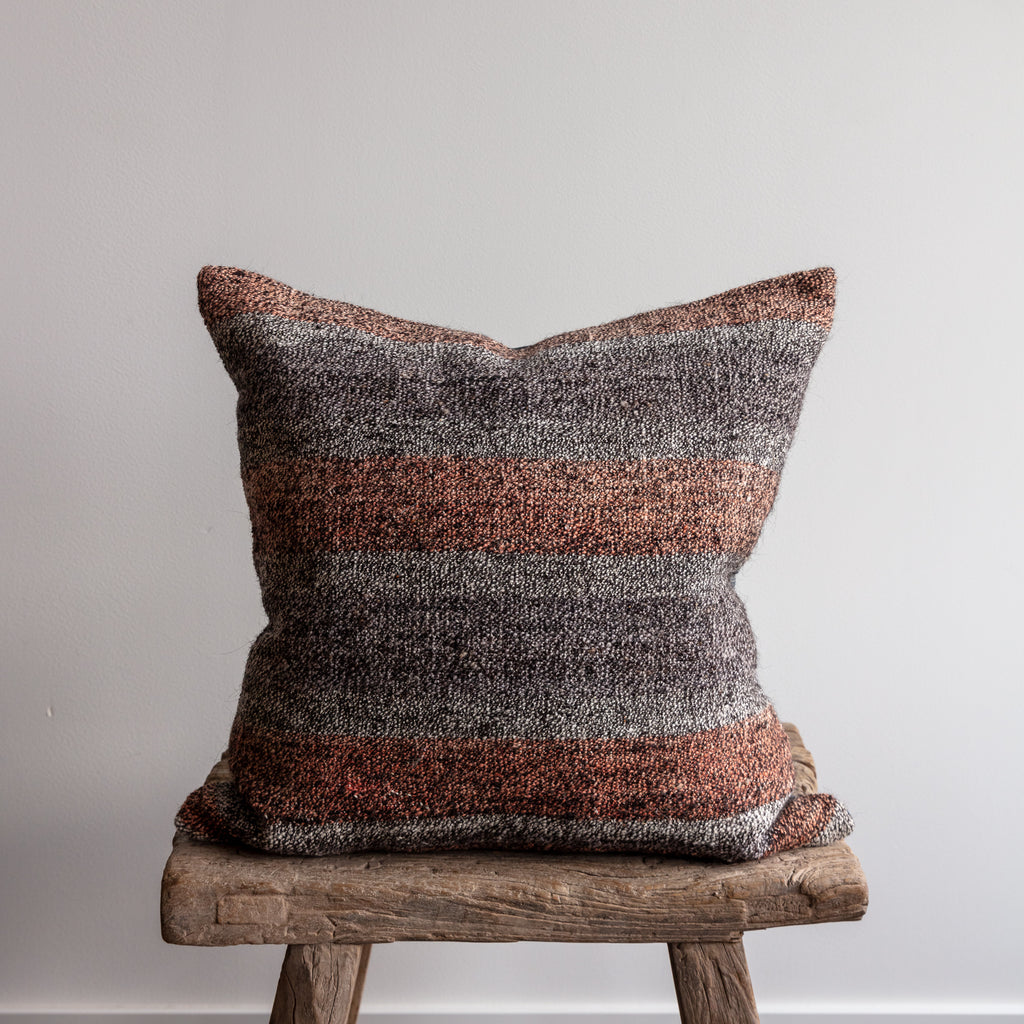 Cotton Throw Pillow, Slate & Terracotta Wide Stripe