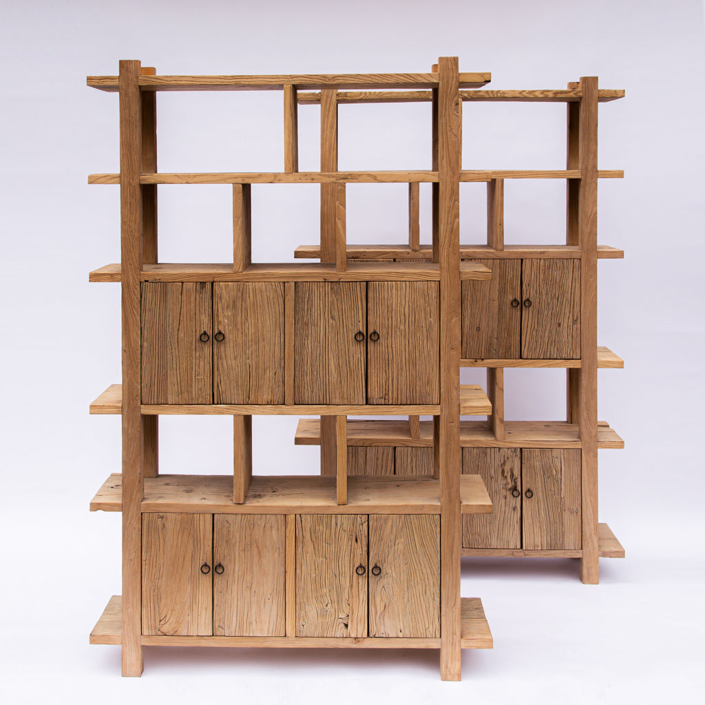 Japanese Reclaimed Elm Wood Bookcase with Doors | HOUSEWRIGHT