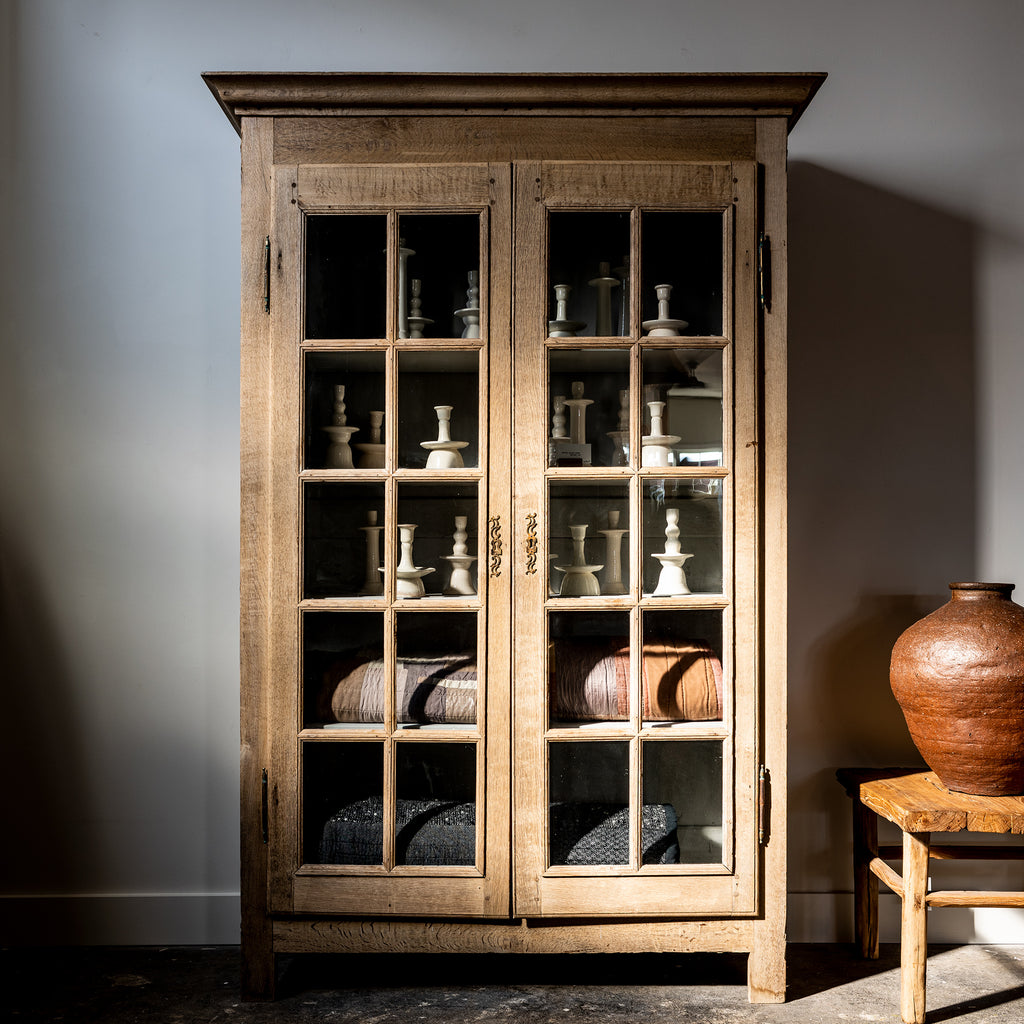 Antique French Vitrine in Bleached Oak
