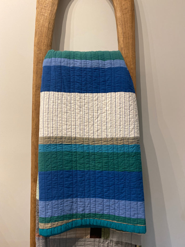 Chad Wentzel, Handmade Quilt in Blue, White, and Teal