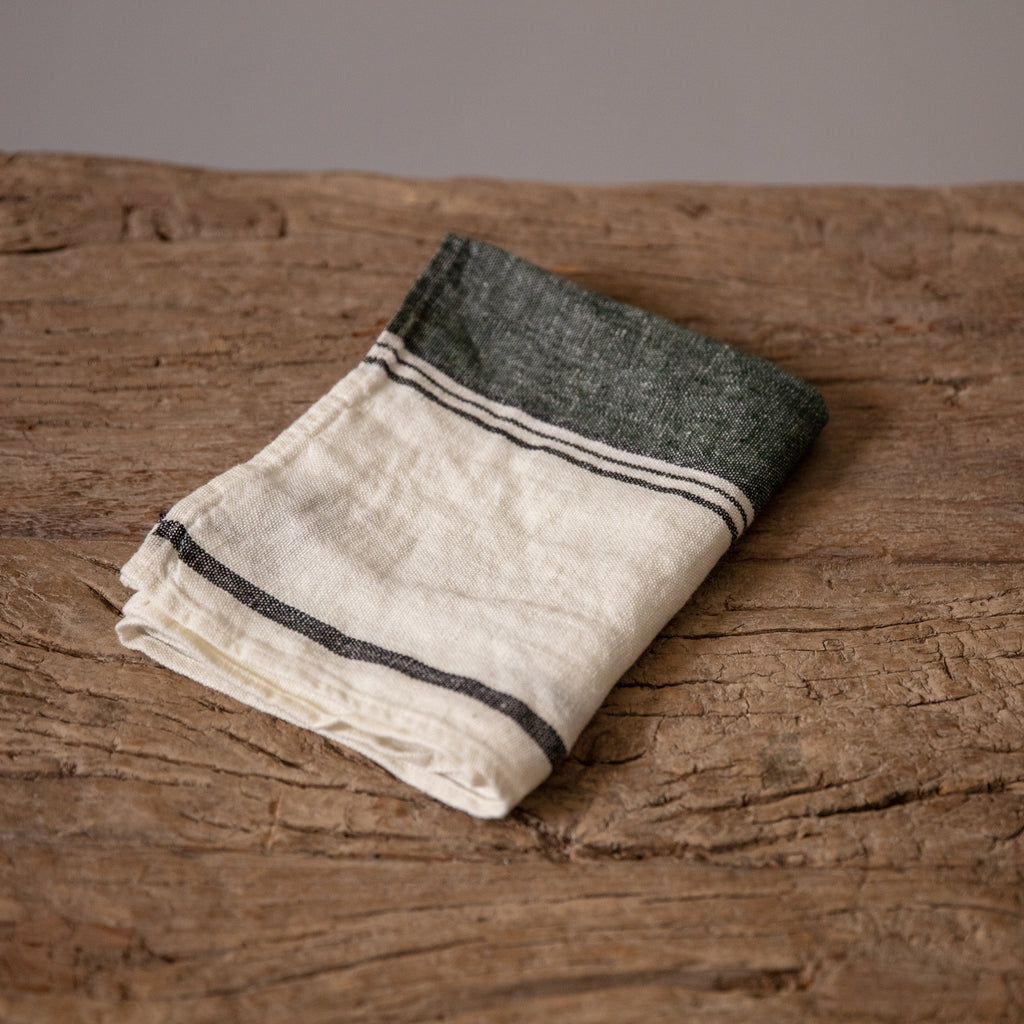 French Linen Tea Towel - cream and larch