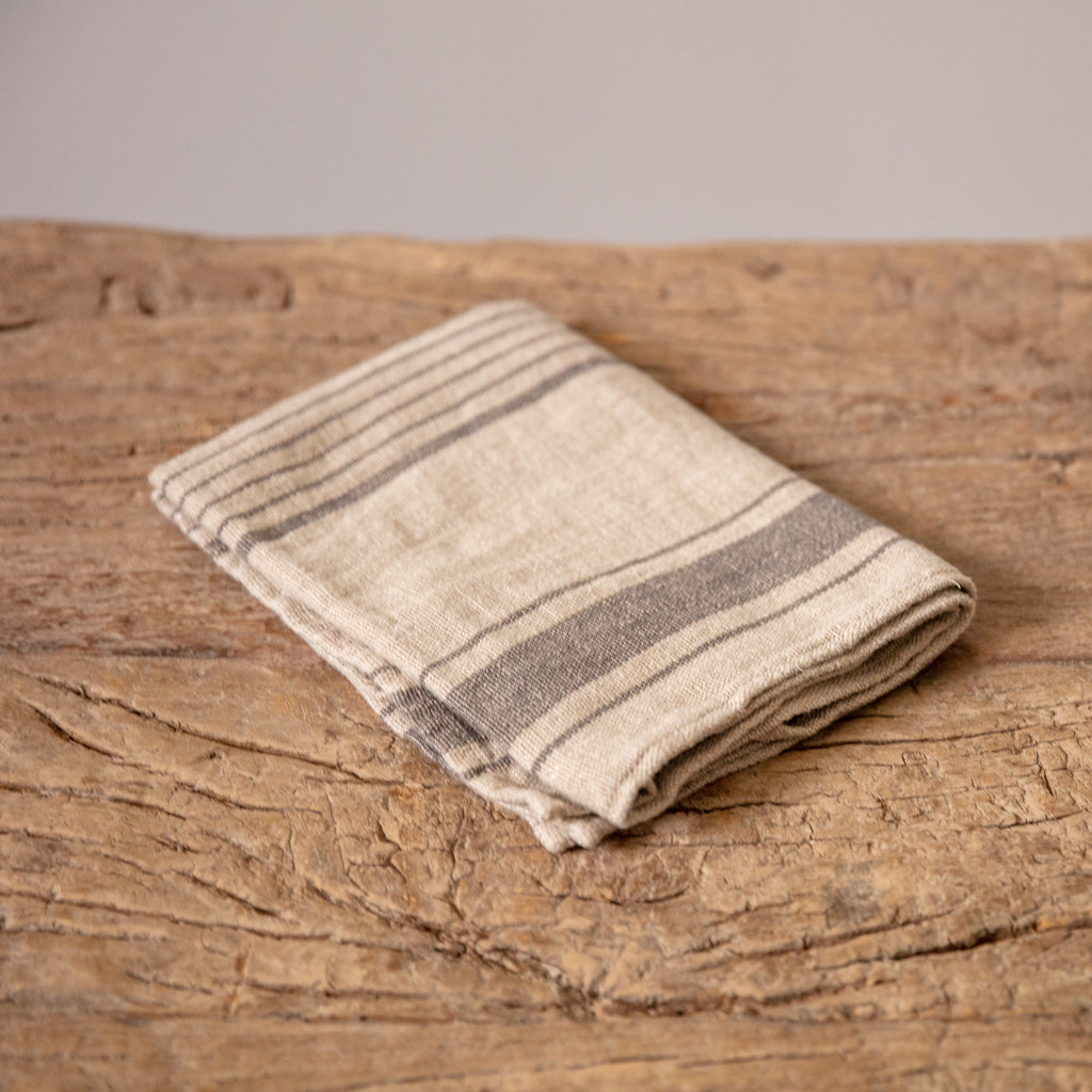 French Linen Tea Towel -  natural with granite stripe