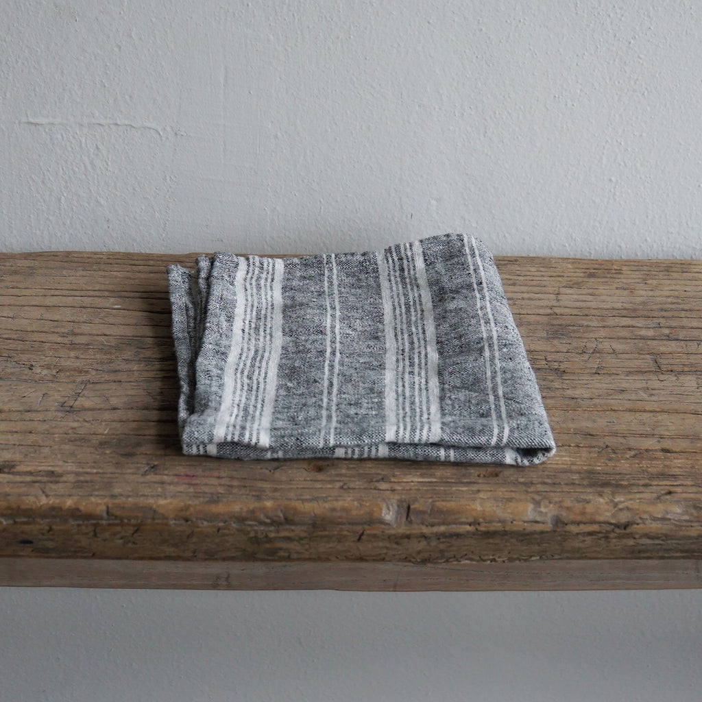 Linen Tea Towel -  Heather Black with Stripes